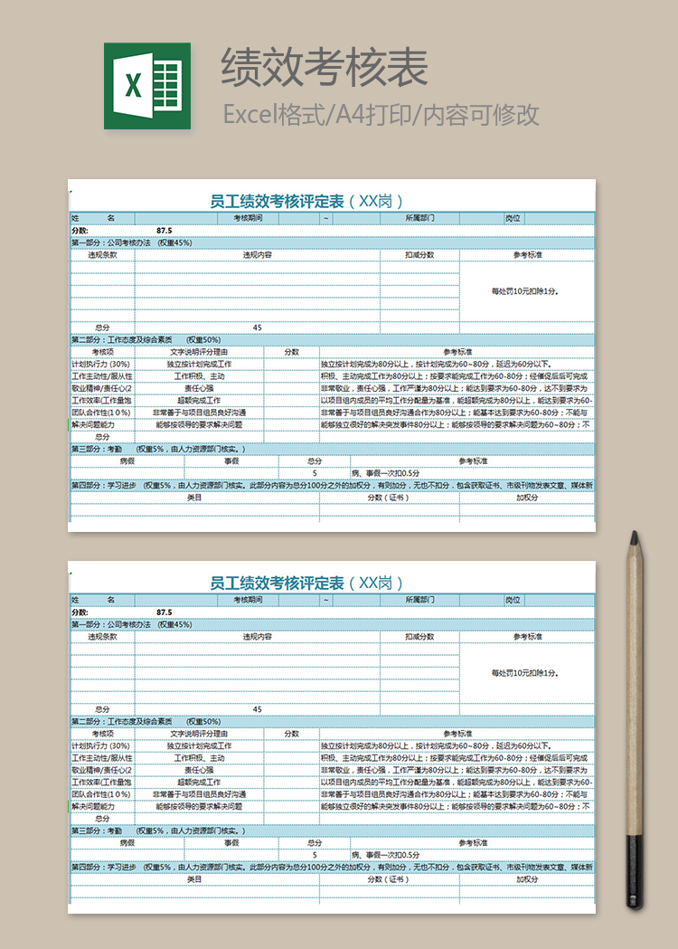 員工績效考核評定表