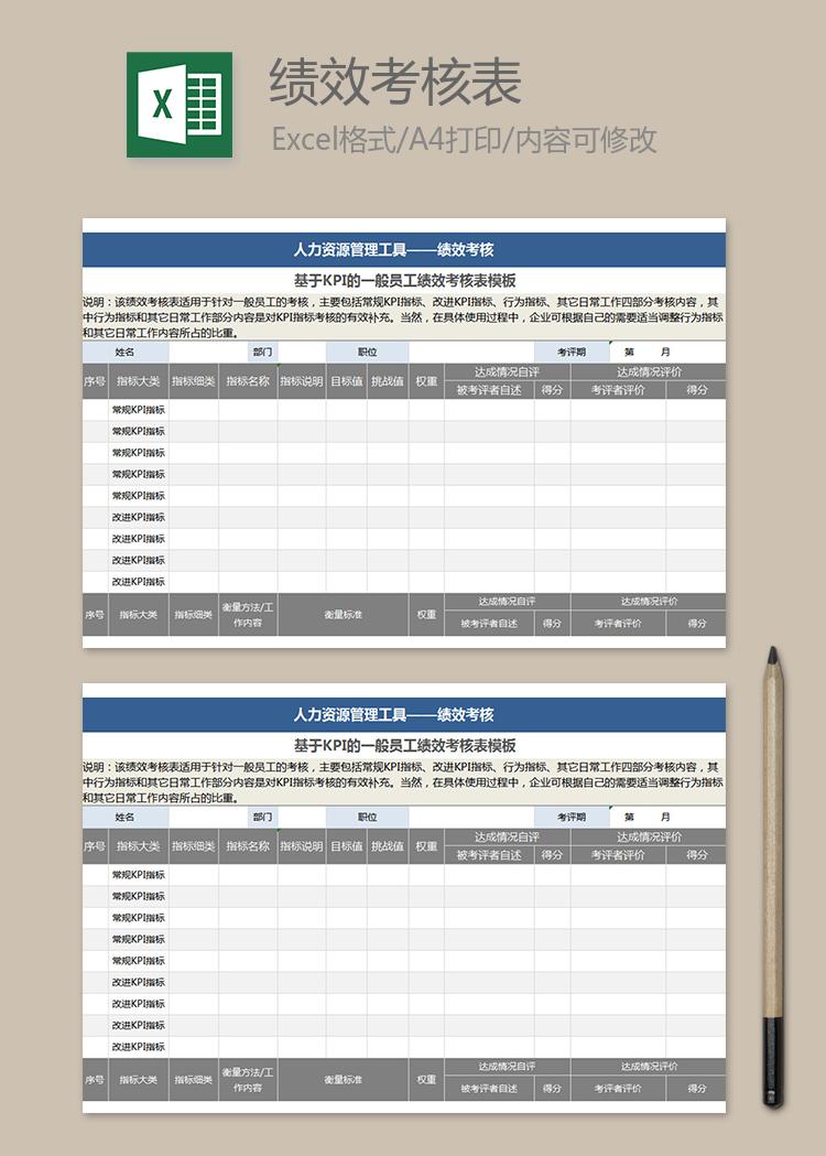 員工KPI績效考核表模板