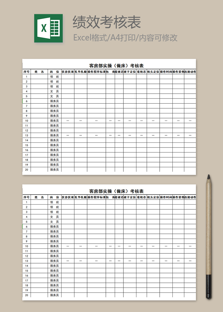客房部實操考核表