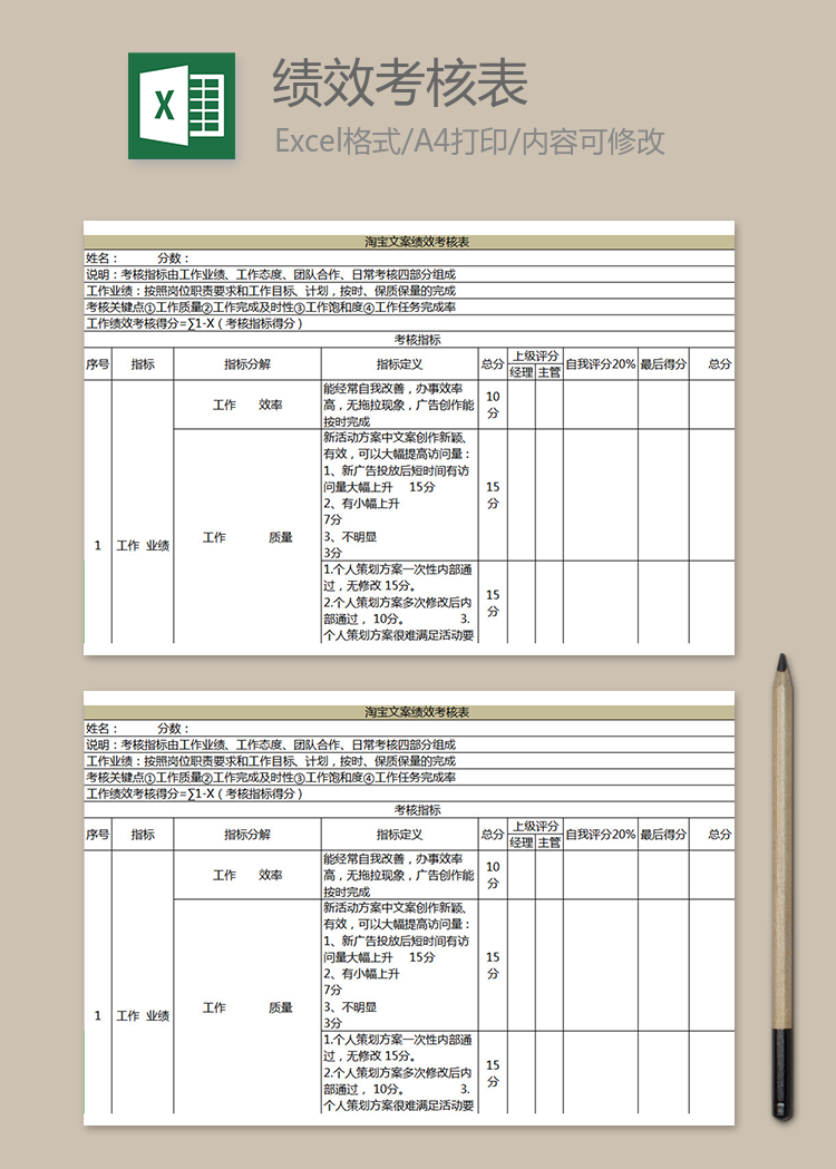 淘寶文案績效考核表