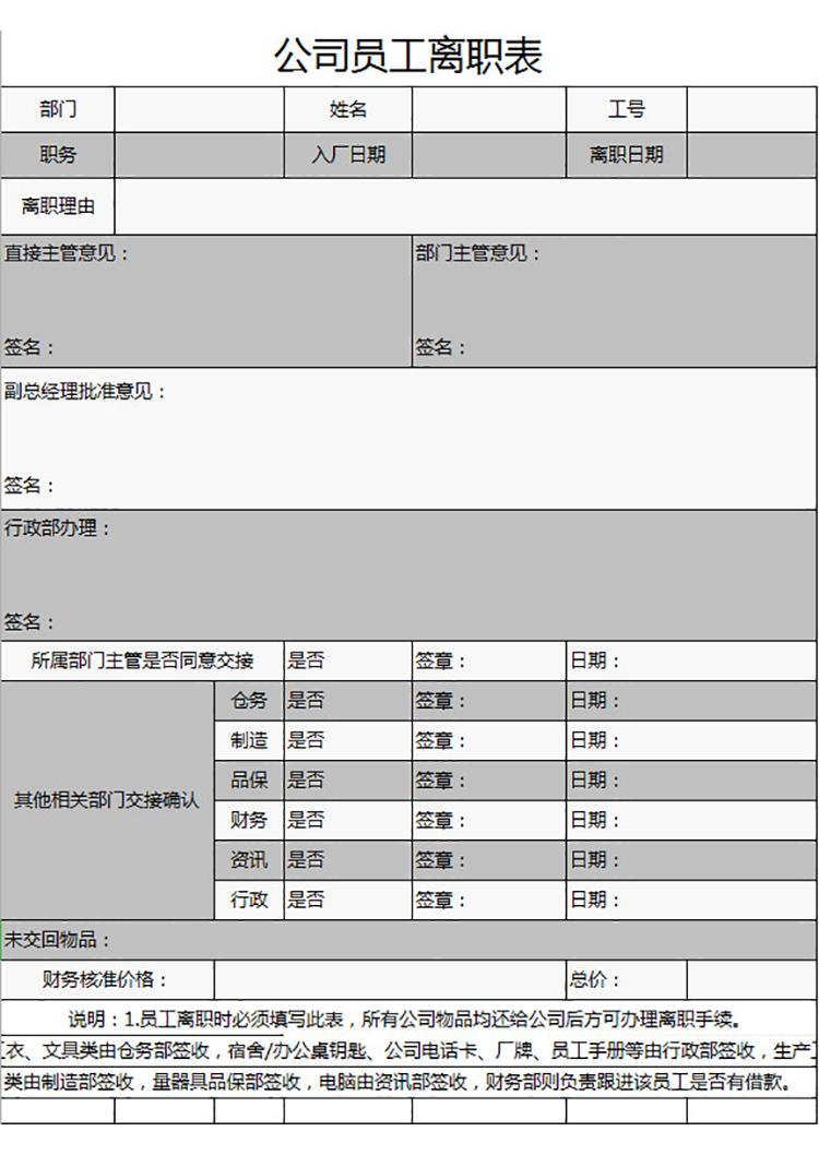 公司員工離職表-1