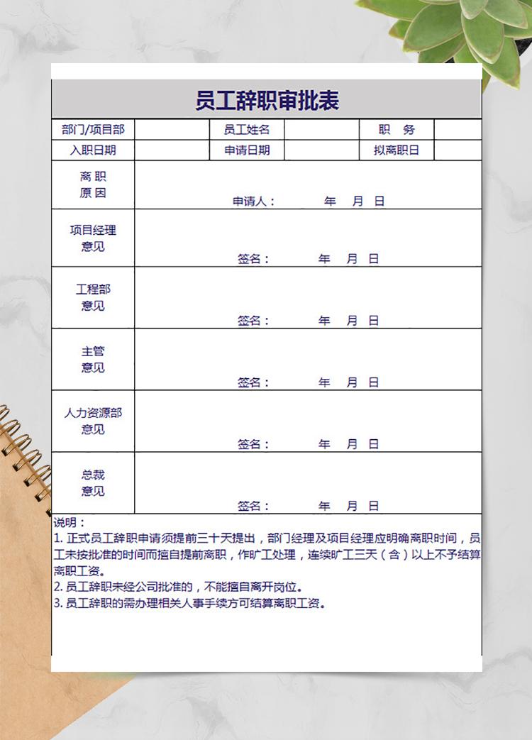 公司員工辭職審批表