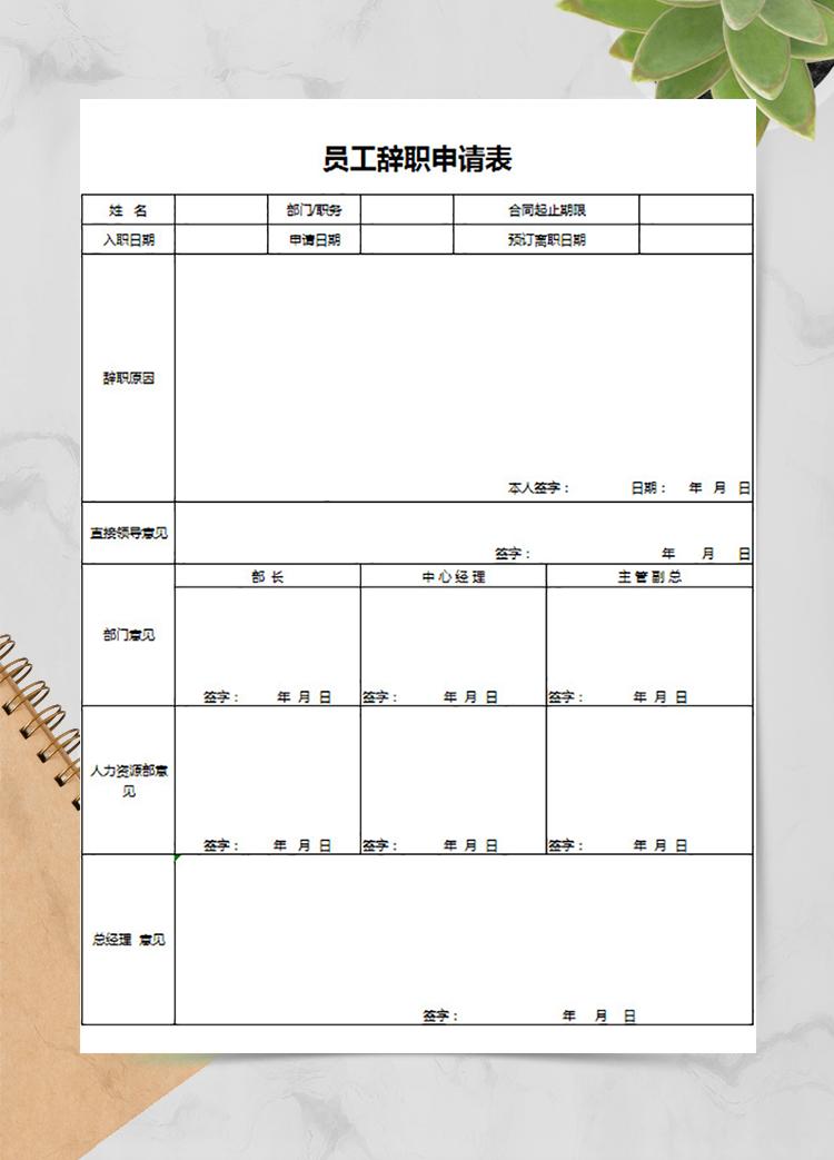 店員辭職申請表