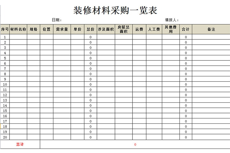 裝修材料采購一覽表-1