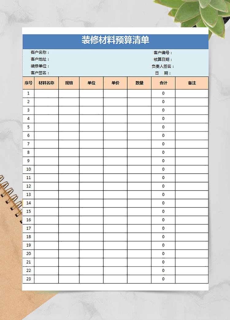 裝修材料預算清單