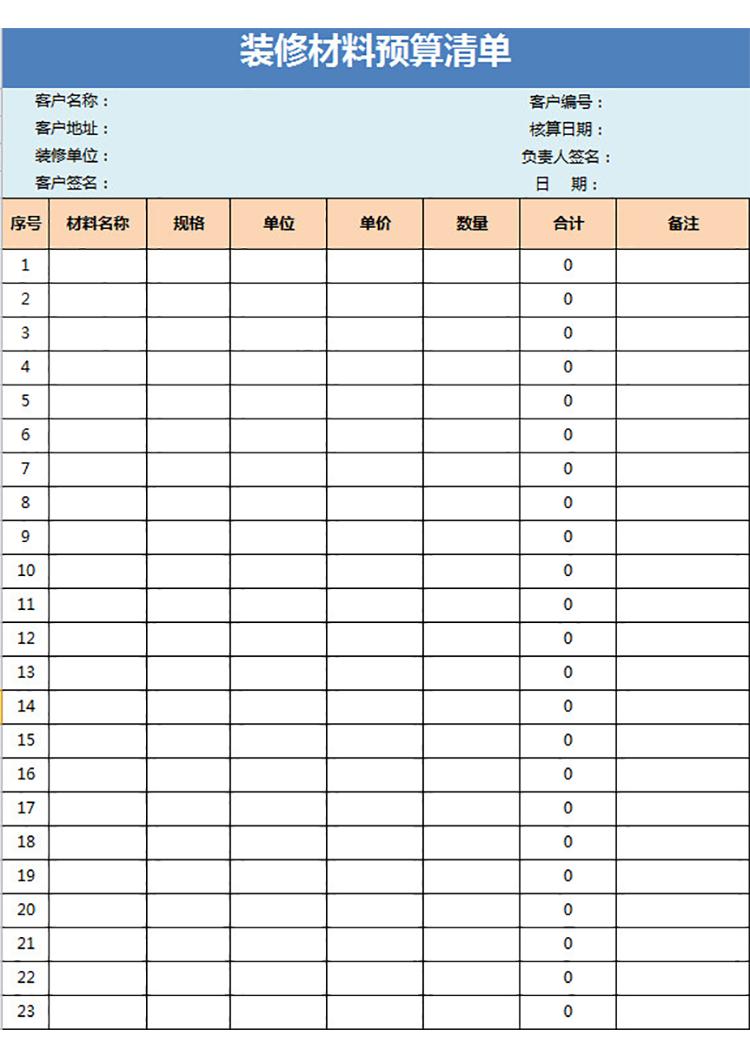 裝修材料預算清單-1