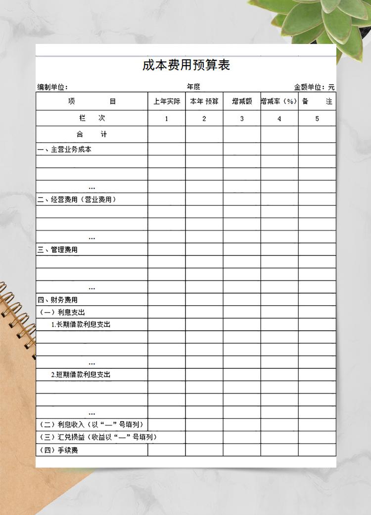 材料成本費(fèi)用預(yù)算表