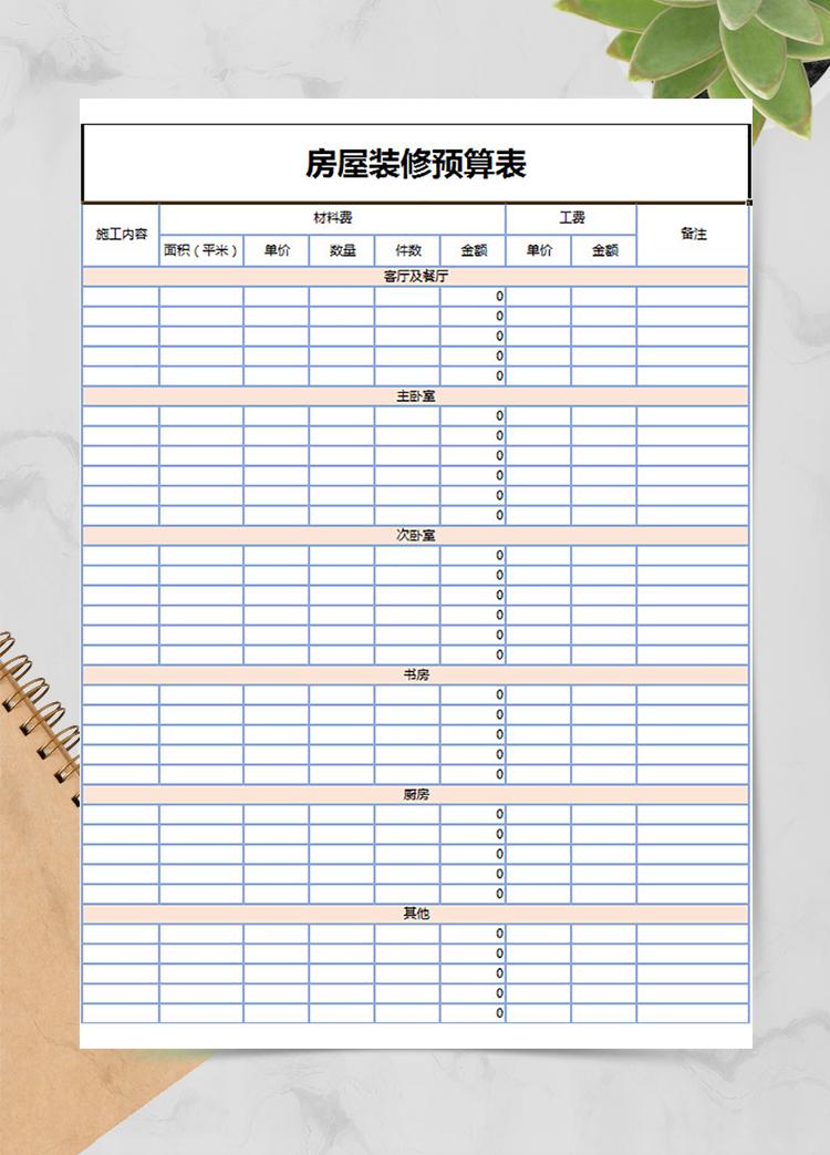 房屋裝修預算表
