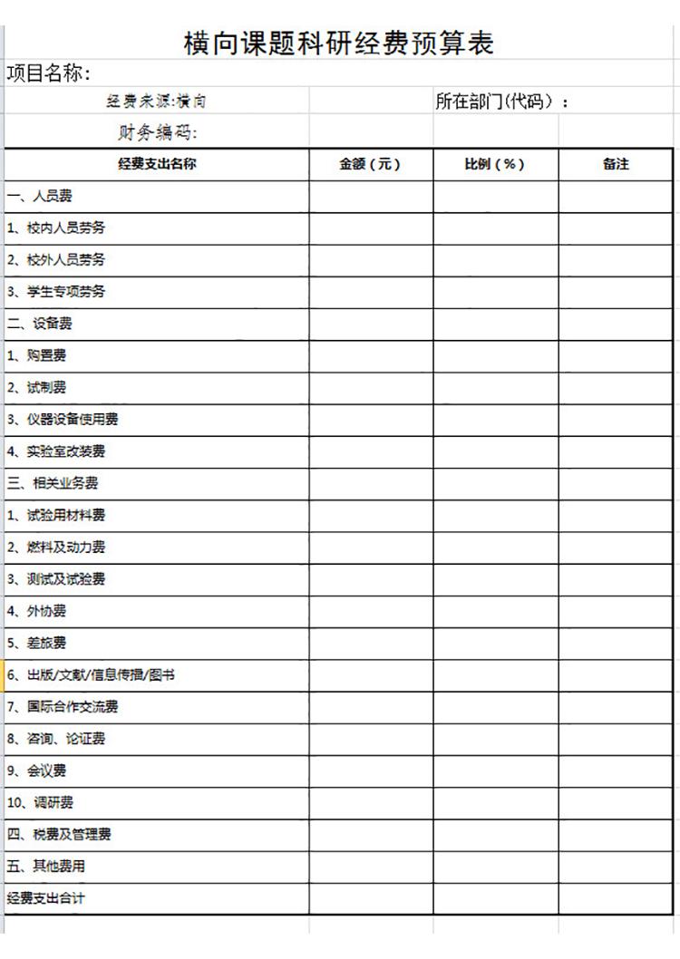 橫向科研課題預算表-1