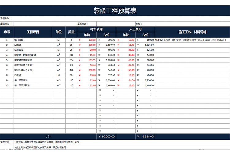 裝修工程預算表-1