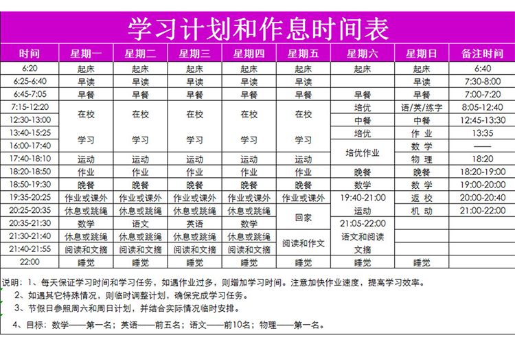 學(xué)習(xí)計(jì)劃和作息時(shí)間表-1