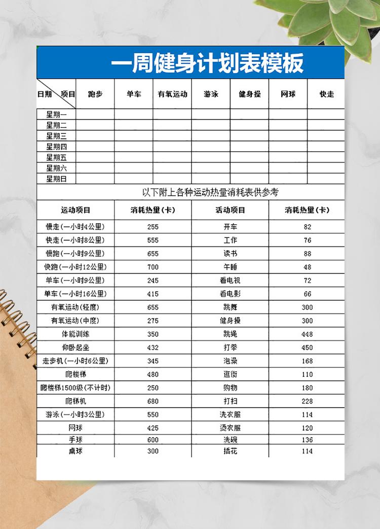 一周健身計劃表模板