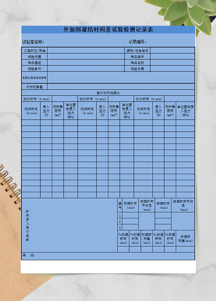 凝結時間差試驗檢測表