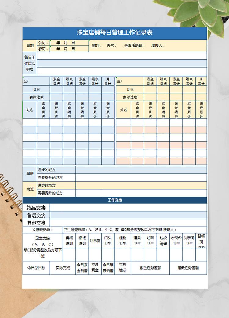 店鋪管理工作記錄表