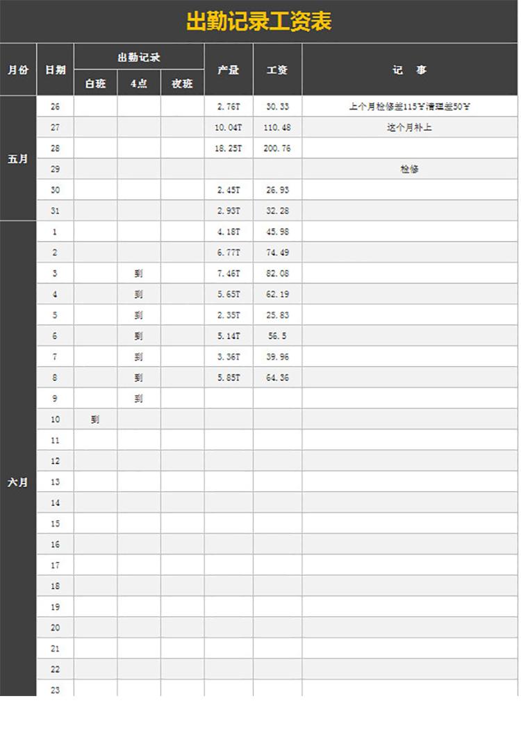 出勤記錄工資表-1