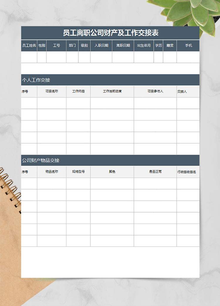 員工離職公司財產及工作交接表