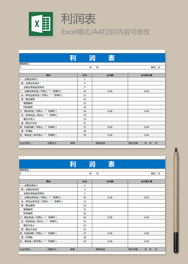 藍色通用利潤表