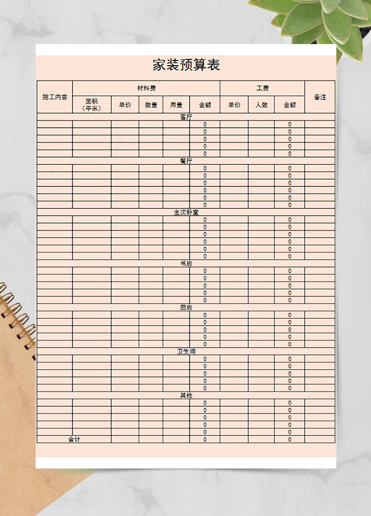 家裝房屋預算表