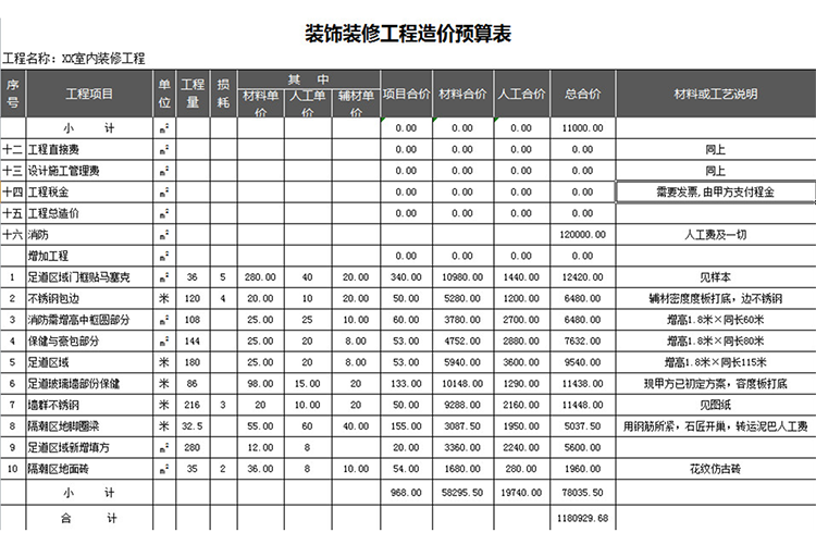 裝飾裝修工程造價預算表-1