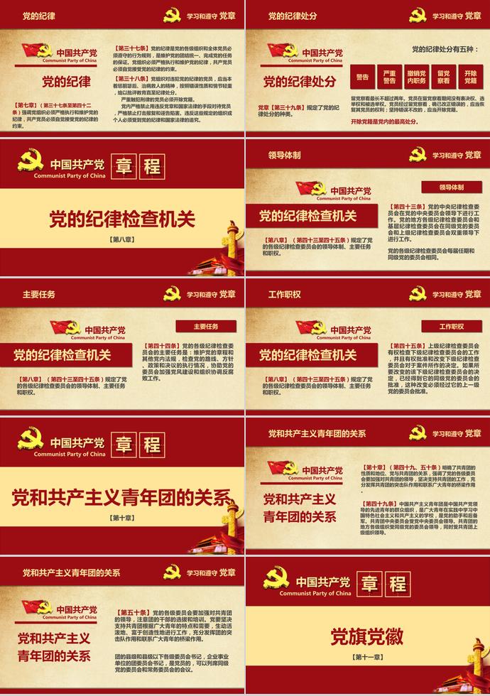 深紅色大氣共產(chǎn)黨章程學(xué)習(xí)ppt模板-6
