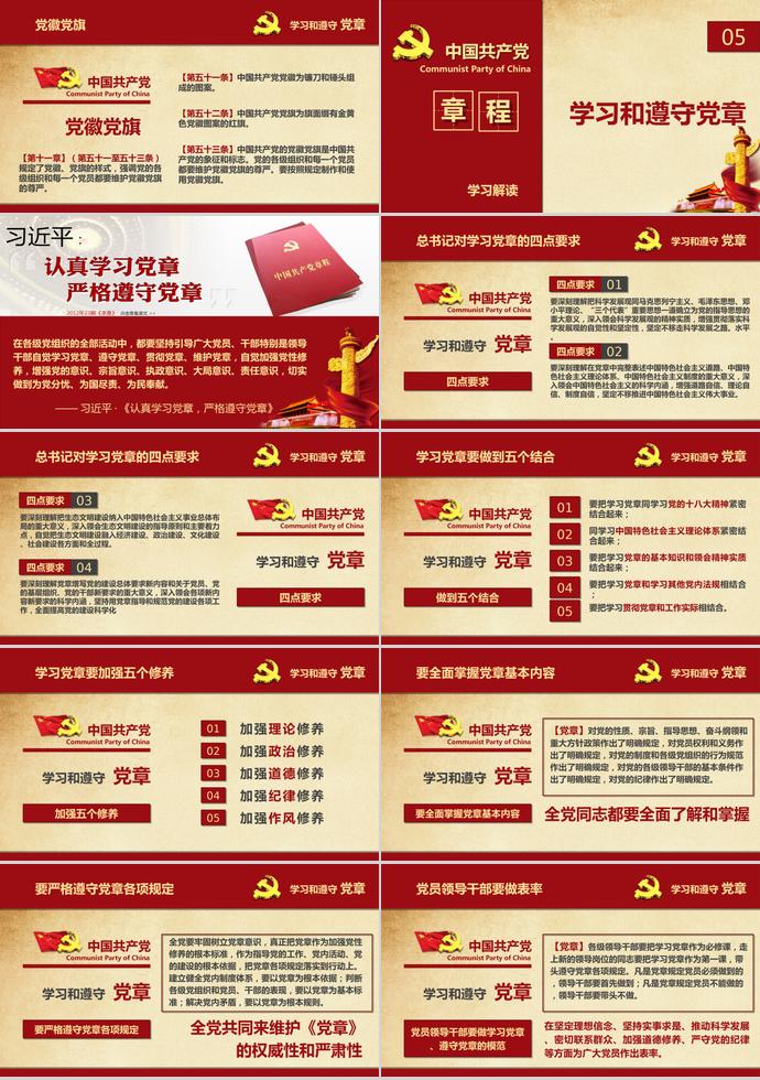 深紅色大氣共產(chǎn)黨章程學(xué)習(xí)ppt模板-7