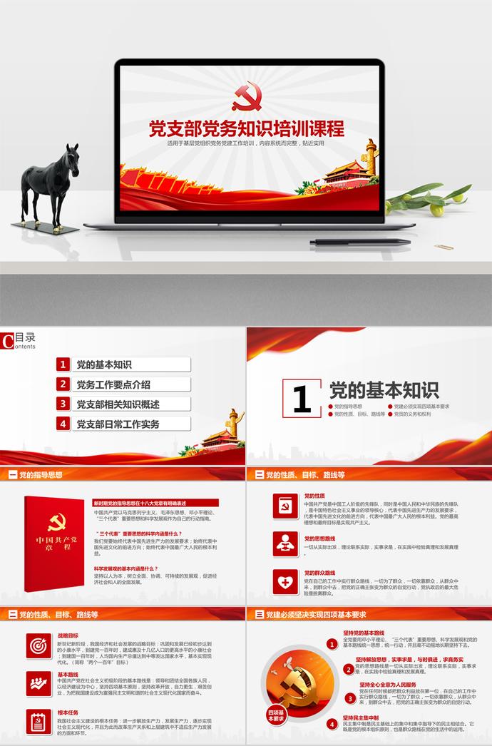紅色簡潔大氣黨支部黨務知識培訓課程