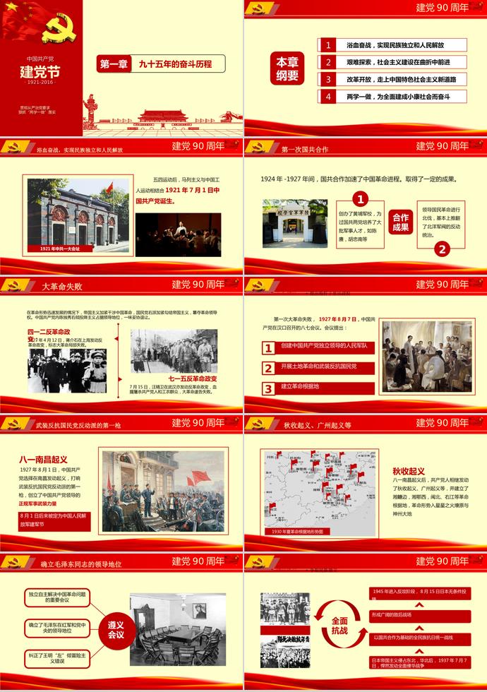 紅黃色質樸風黨課學習ppt模板-1