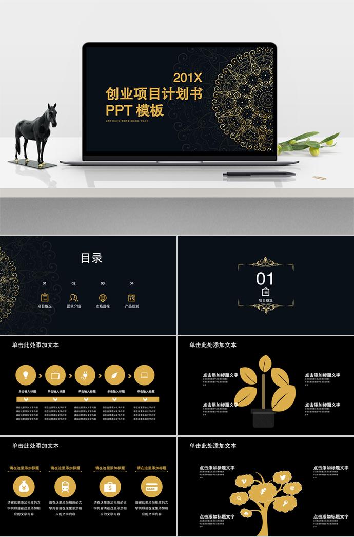 黑金風創(chuàng)業(yè)項目計劃書PPT模板