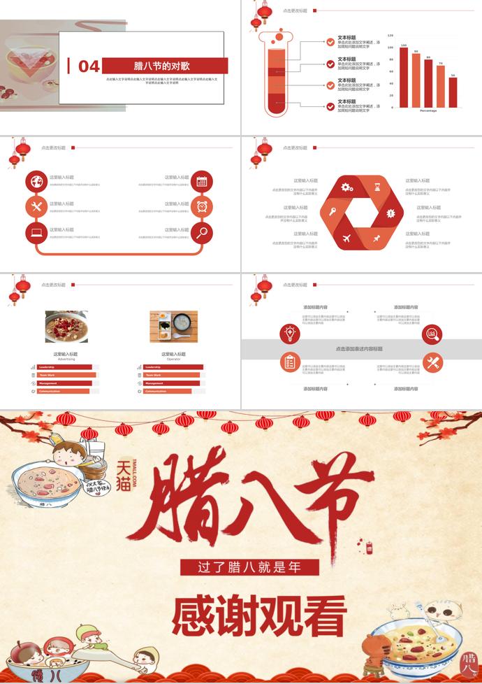 中國紅紅燈籠臘八節介紹PPT模板-2