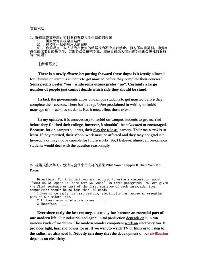精選熱門話題英語六級作文范文