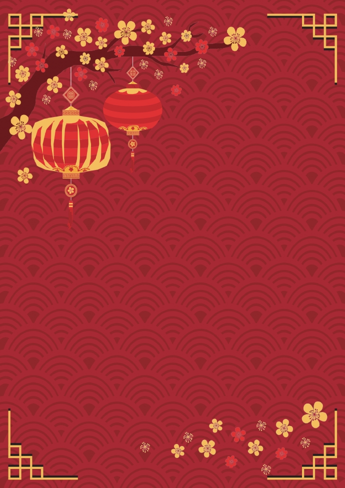 紅色中國風海浪花朵燈籠元素信紙