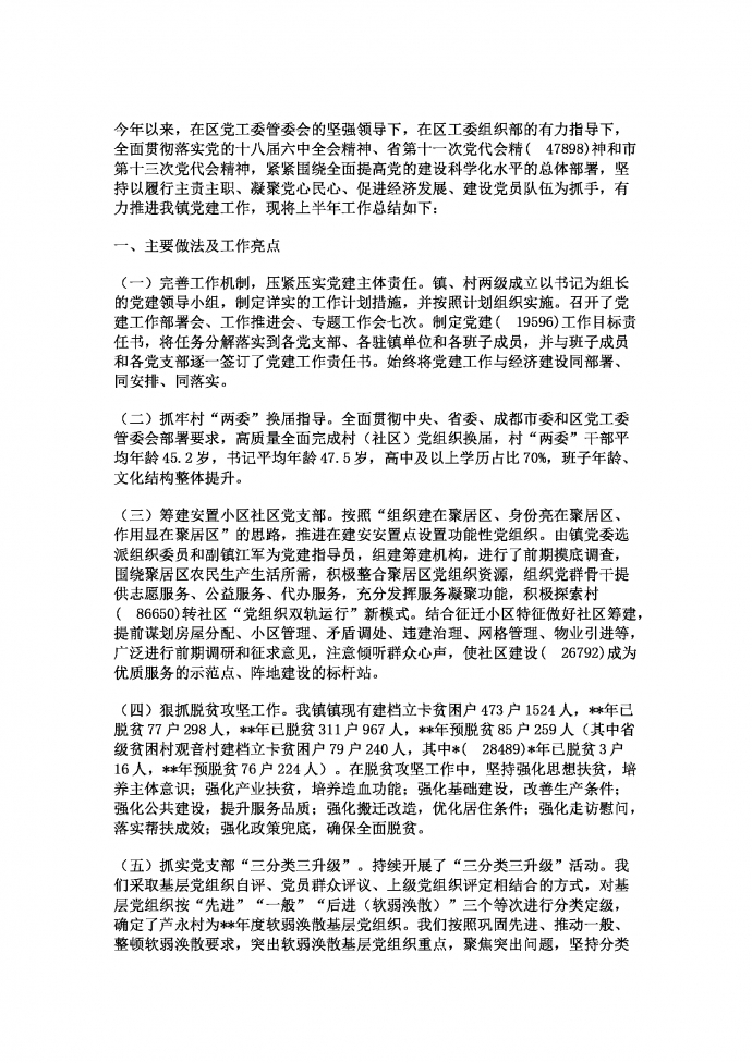 通用上半年黨建工作總結范文