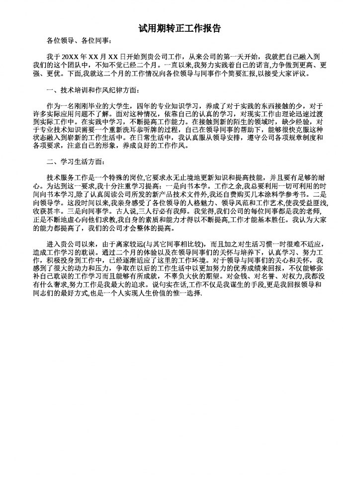 技術崗位工作報告