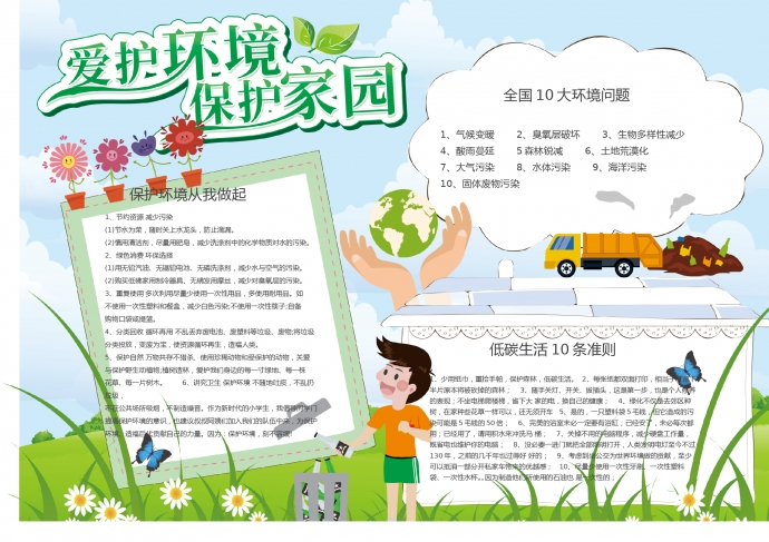 簡約清新綠色愛護環(huán)境word小報