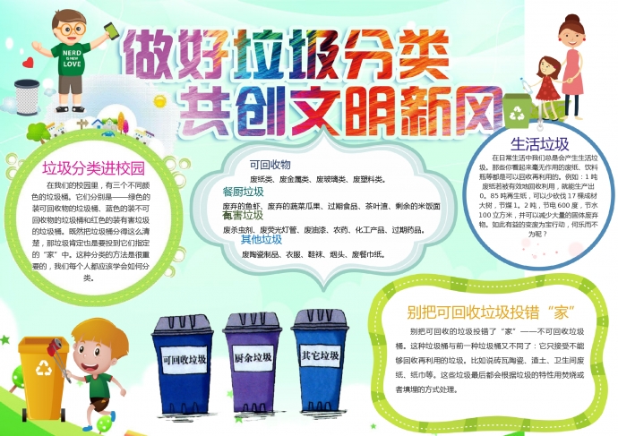 精美做好垃圾分類共創文明新風垃圾分類手抄報