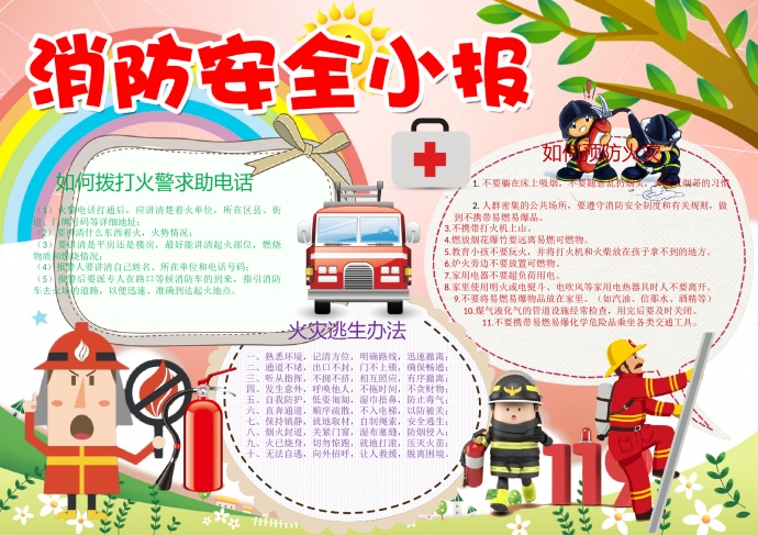 卡通消防叔叔宣傳消防安全手抄報