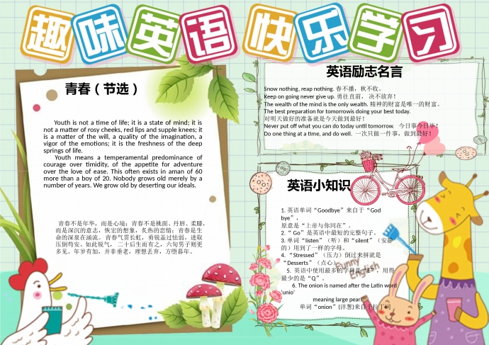 簡約卡通趣味英語快樂學(xué)習(xí)英語手抄報(bào)
