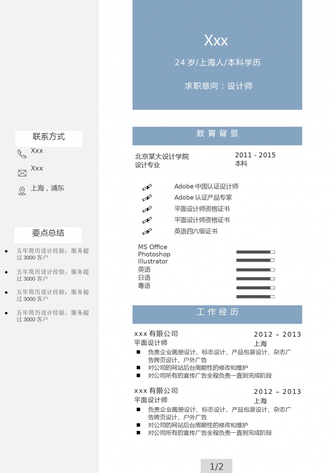 湖藍(lán)色簡約風(fēng)格高級設(shè)計(jì)師個(gè)人簡歷模板-1