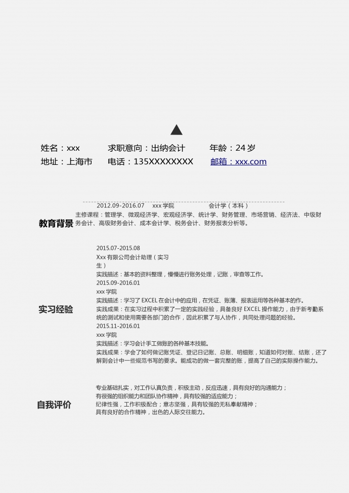 會計處理簡歷模板