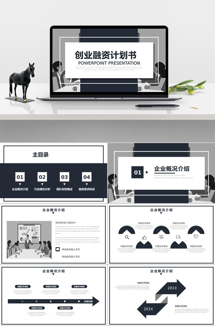 黑灰創(chuàng)業(yè)融資計劃書PPT模板