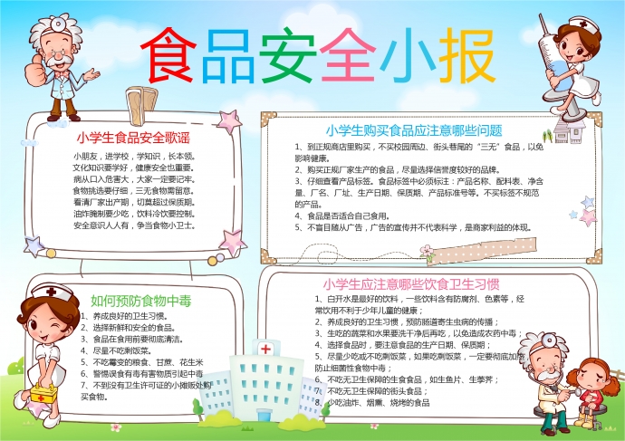 可愛卡通醫生護士元素食品安全手抄報