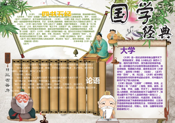 翠綠色竹子元素國學經典手抄報