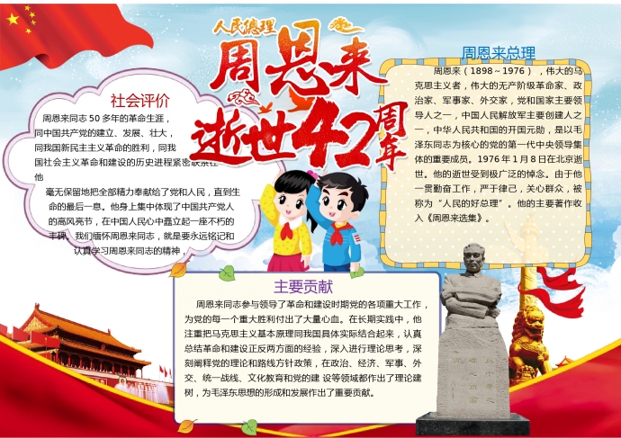 周恩來逝世40周年手抄報wps