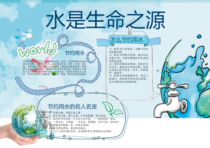 藍(lán)色卡通地球水是生命之源手抄報(bào)wps