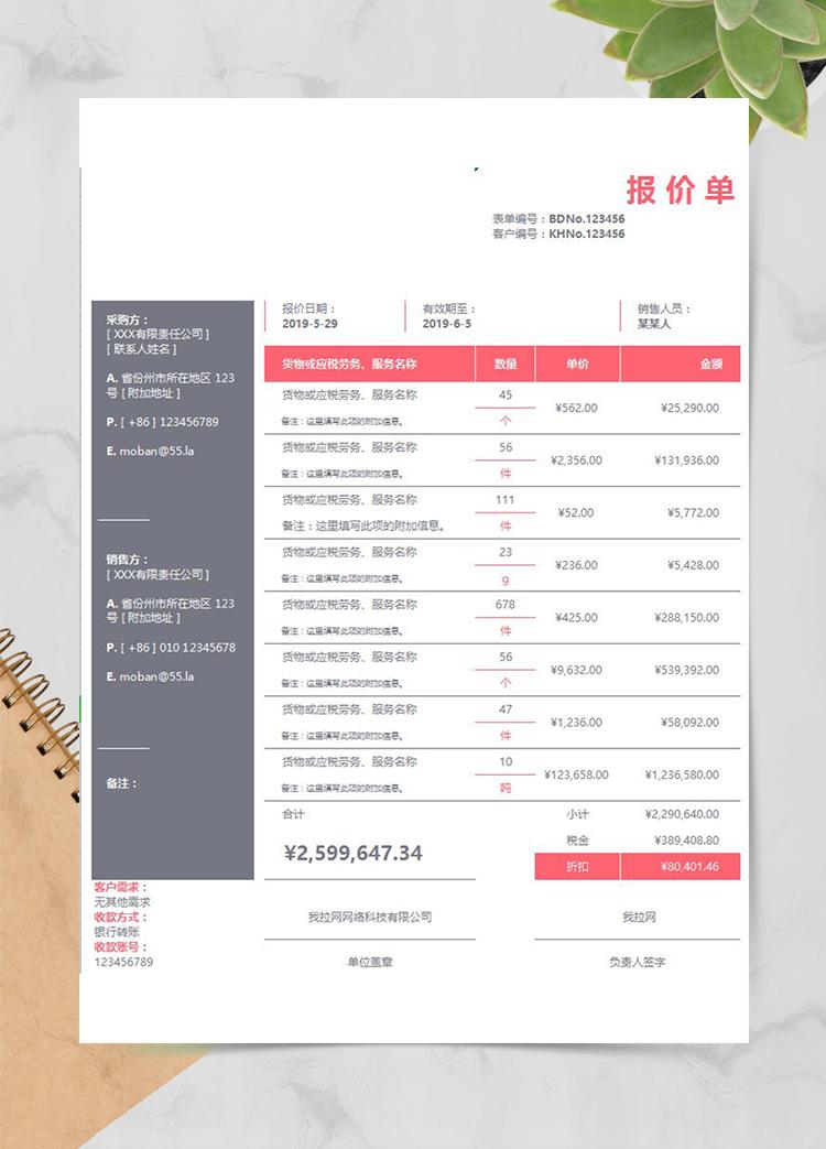 粉紅系產品報價單