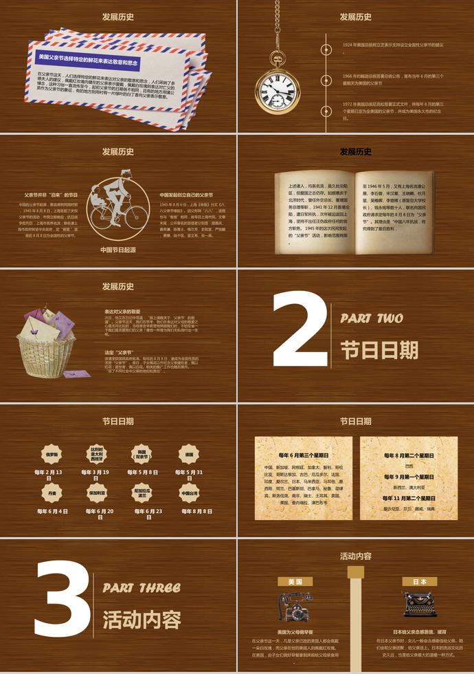 咖啡色復古風感恩父親節ppt模板-1