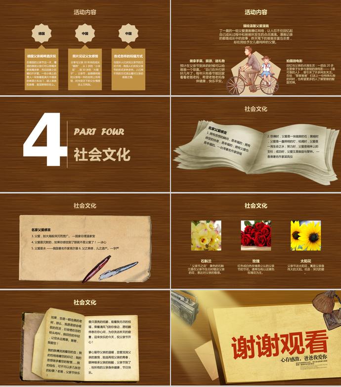 咖啡色復古風感恩父親節ppt模板-2