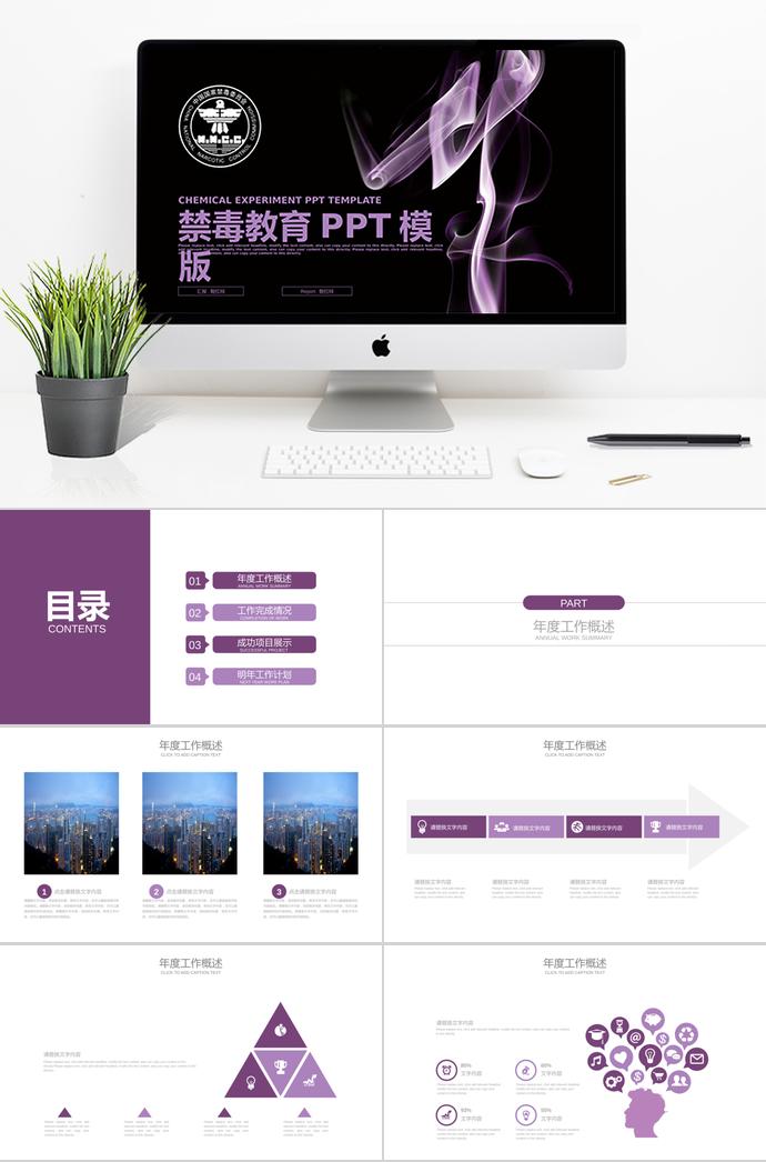 紫色系創意風格國家禁毒委員會ppt模板