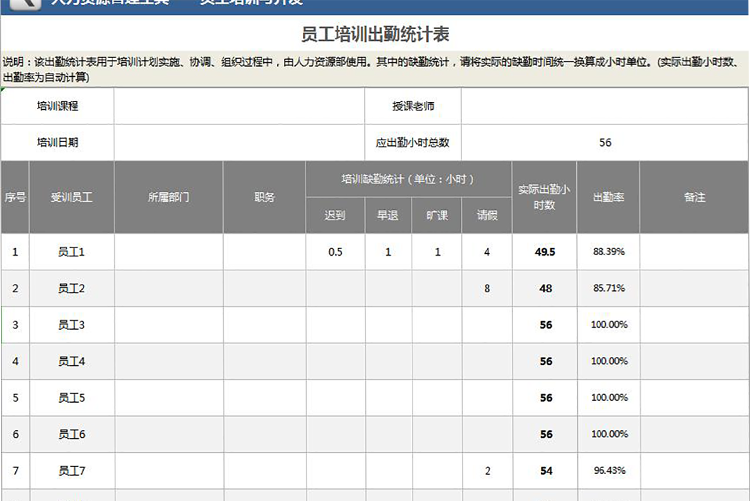 員工培訓(xùn)出勤統(tǒng)計(jì)表-1