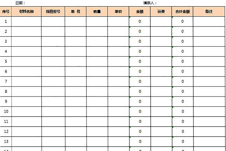 材料采購清單模板-1
